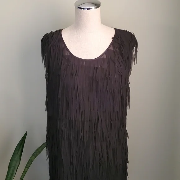Marciano Black Dress with Fringe Size S - Picture 3 of 6